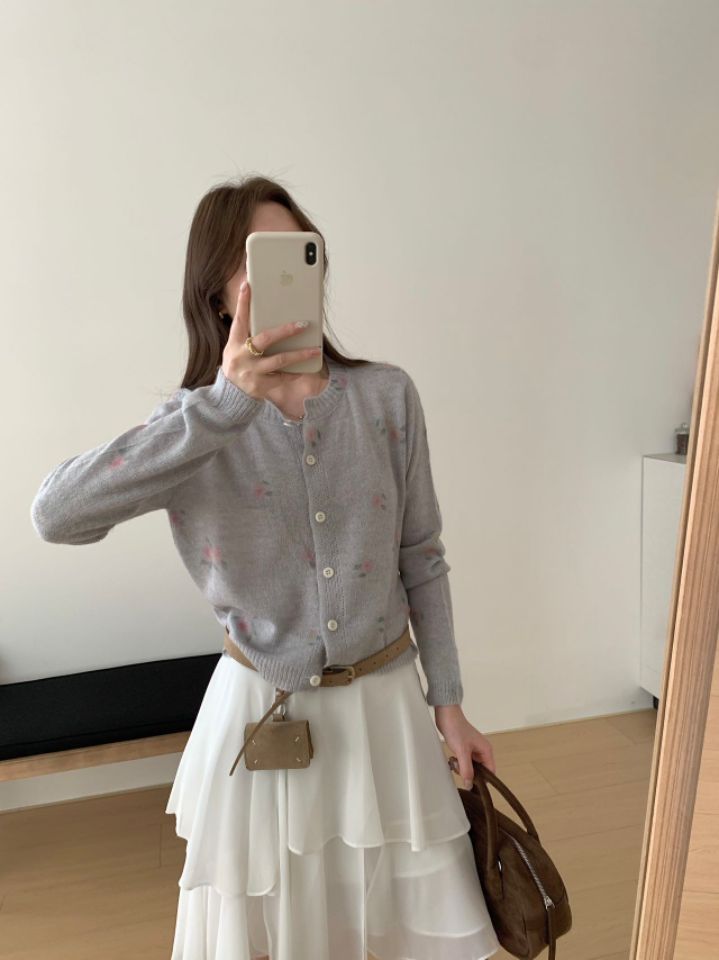CRONG韓國直郵女裝新品人氣時尚推薦真品休閑熱賣針織衫花朵CRONG針織衫