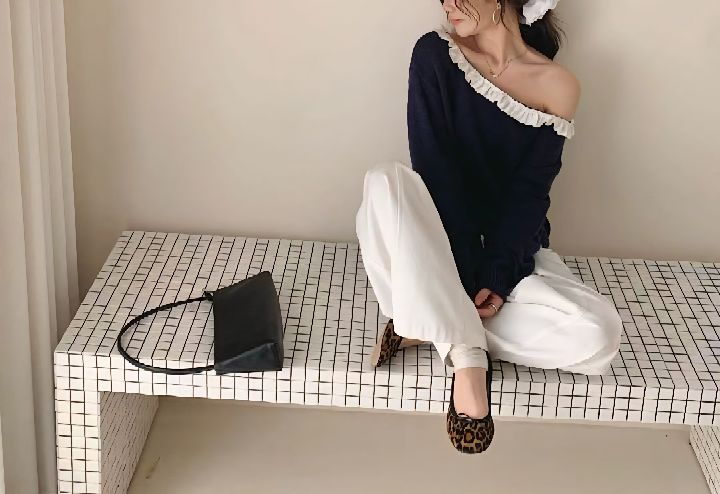 CRONG韓國直郵女士新款熱賣時尚人氣休閑推薦針織衫撞色褶邊CRONG針織衫