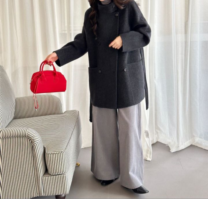 CRONG東大門直郵女裝新款休閑人氣真品中長款大衣含腰帶系帶CRONG中長款大衣