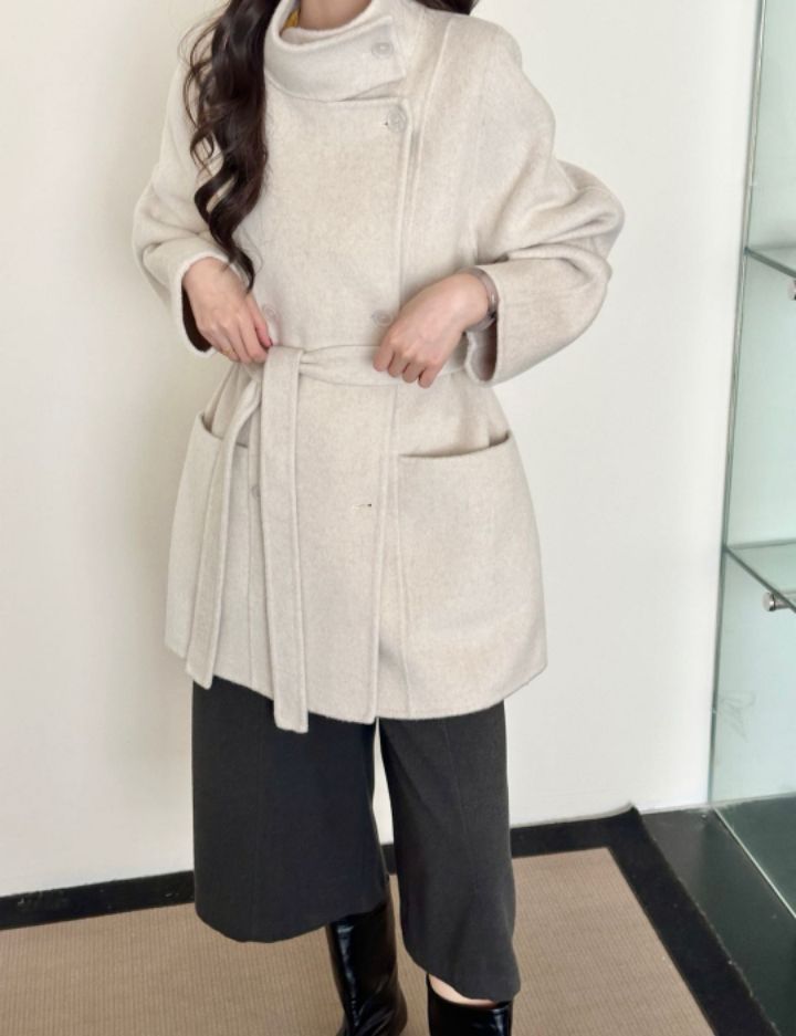 CRONG東大門直郵女裝新款休閑人氣真品中長款大衣含腰帶系帶CRONG中長款大衣