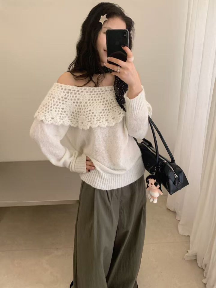 CRONG東大門代購女士新款真品時尚熱賣人氣休閑針織衫露肩CRONG針織衫
