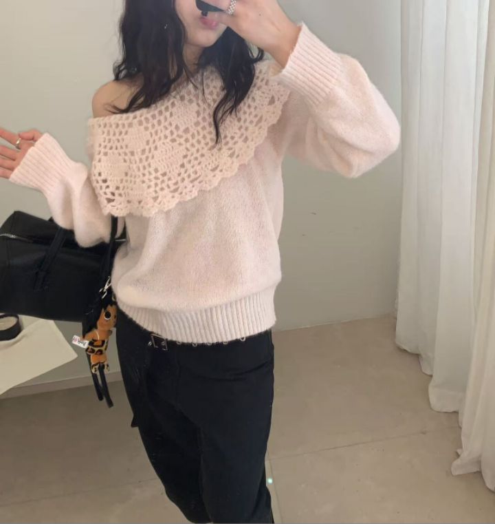 CRONG東大門代購女士新款真品時尚熱賣人氣休閑針織衫露肩CRONG針織衫