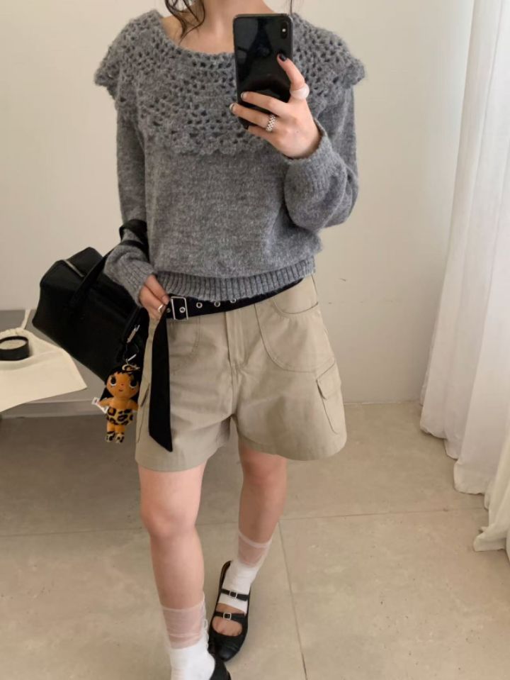 CRONG東大門代購女士新款真品時尚熱賣人氣休閑針織衫露肩CRONG針織衫圖色3