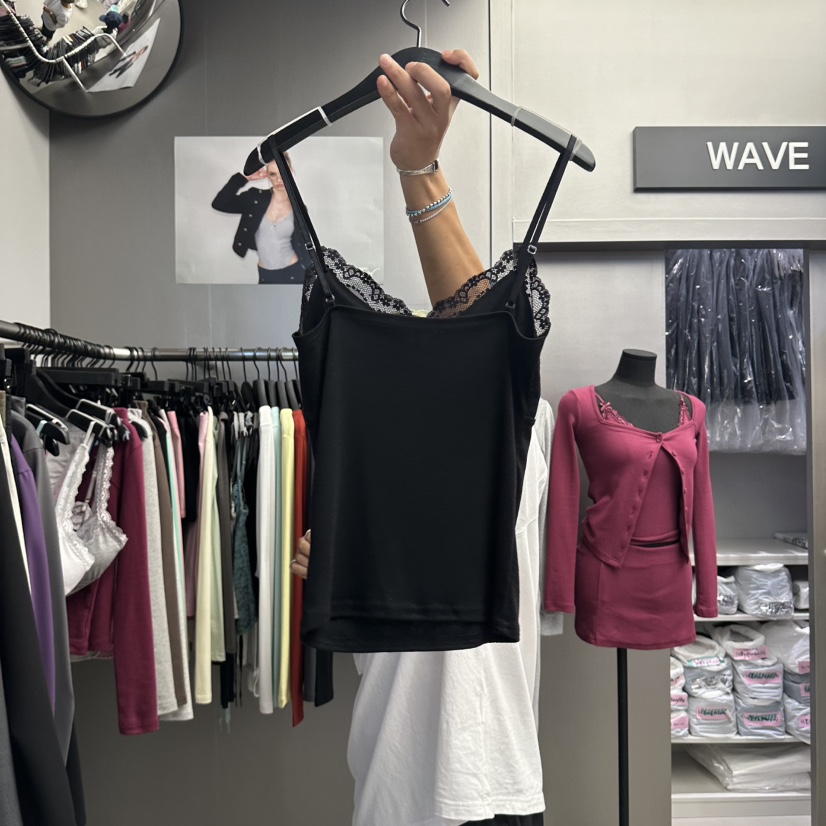 WAVE韓國代購女裝新品休閑推薦時尚真品吊帶背心蕾絲無袖WAVE吊帶/背心
