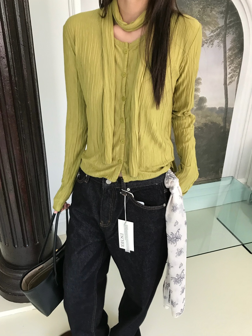 ESCHER韓國代購女裝新款真品熱賣休閑襯衫蕾絲衫含圍巾開衫ESCHER襯衫/蕾絲衫