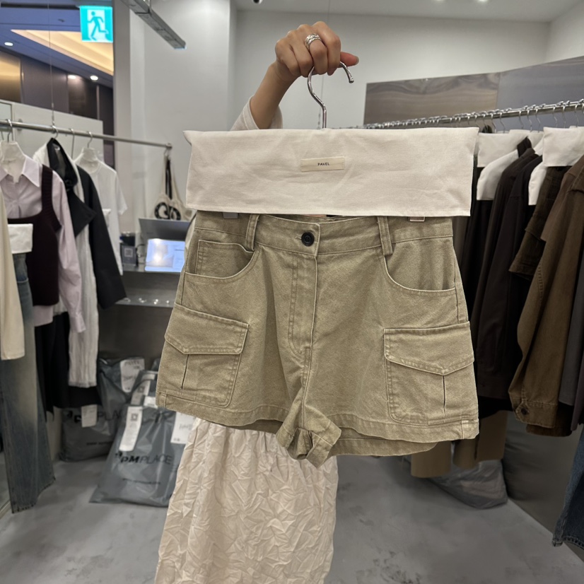 PAVEL東大門代購女裝新品休閑真品熱賣時尚推薦短褲口袋水洗PAVEL短褲圖色2卡其色