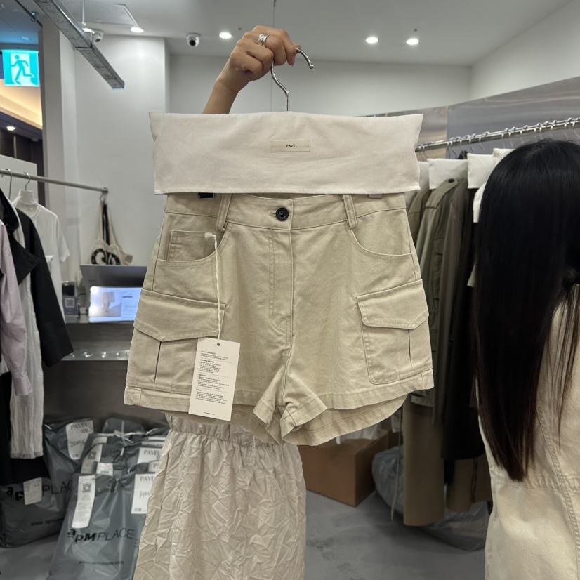 PAVEL東大門代購女裝新品休閑真品熱賣時尚推薦短褲口袋水洗PAVEL短褲圖色3米色