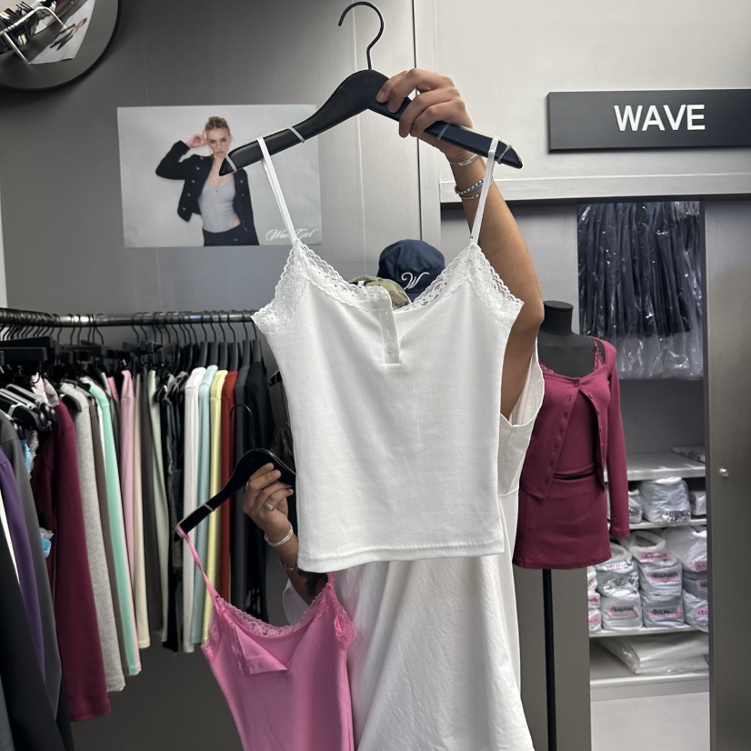 WAVE東大門實拍女士新品熱賣真品時尚吊帶背心蕾絲無袖紐扣WAVE吊帶/背心圖色1