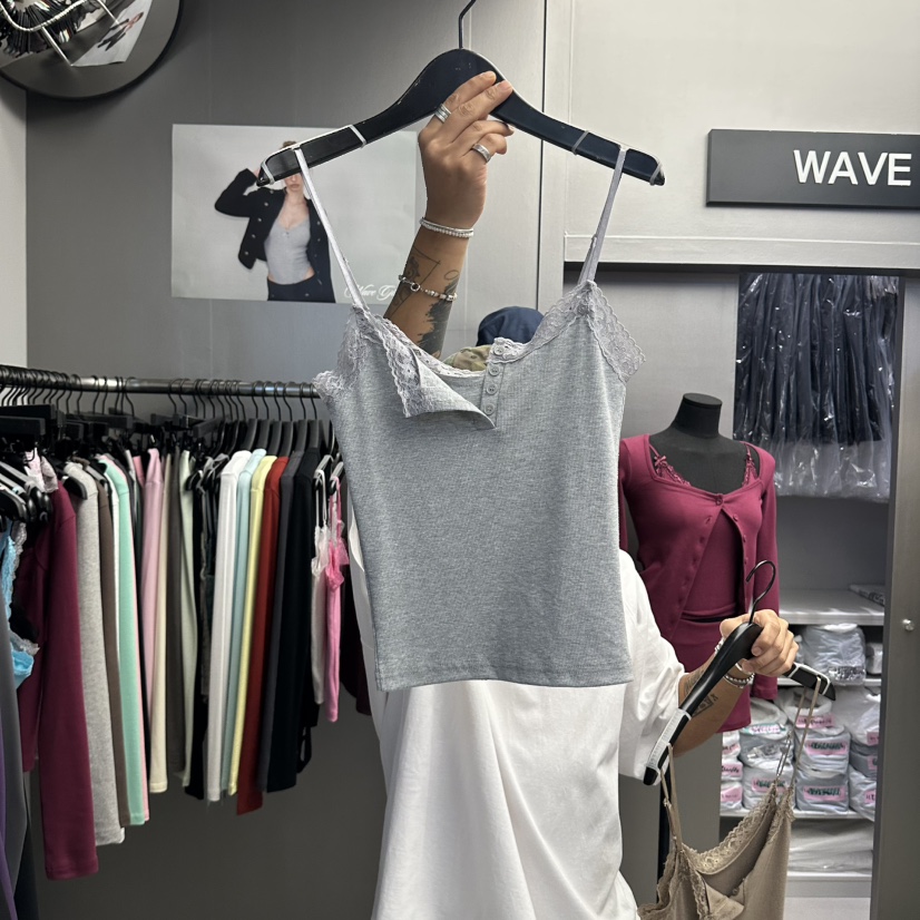 WAVE東大門實拍女士新品熱賣真品時尚吊帶背心蕾絲無袖紐扣WAVE吊帶/背心圖色4