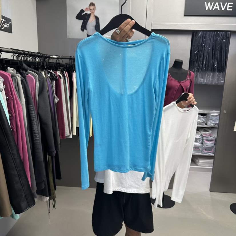 WAVE韓國代購女裝新品人氣休閑真品熱賣時尚推薦長袖T恤天絲WAVE長袖T恤圖色2