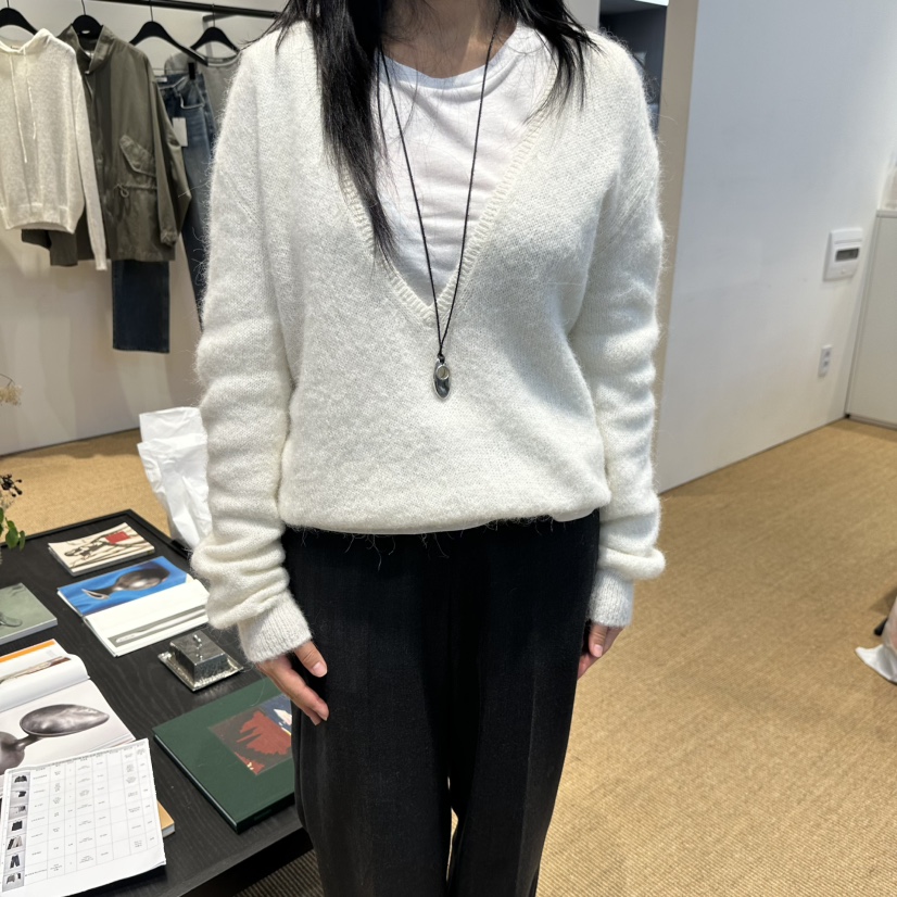 PAUSE東大門代購女士新款推薦熱賣時尚針織衫羊駝毛V領深Vmusk針織衫圖色1