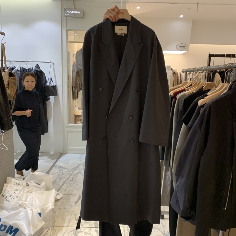 LA MAGIE FEMME東大門代購女士新款真品長款風衣含腰帶Lamagie Femme長款風衣圖色2墨