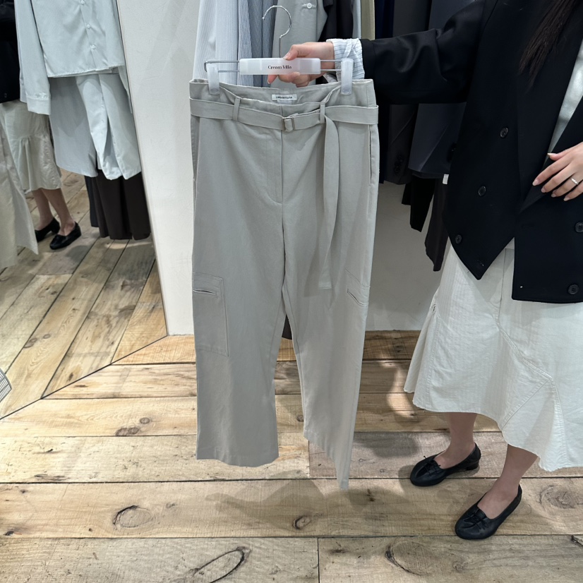 CREAM VILLA東大門代購女裝新品推薦休閑褲含腰帶棉CREAM VILLA休閑褲圖色1