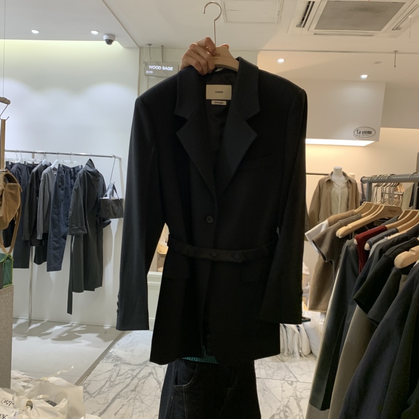 LA MAGIE FEMME韓國代購女士新品熱賣推薦時尚夾克含腰帶Lamagie Femme夾克圖色2黑