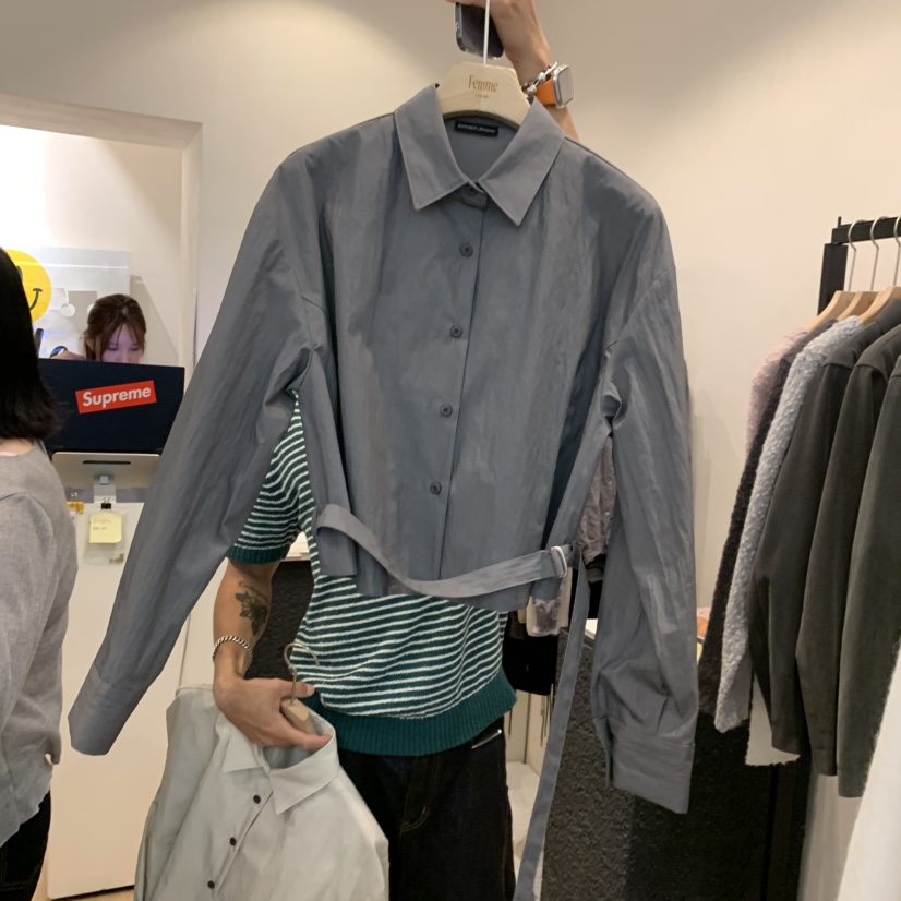 LA MAGIE FEMME韓國直郵女士新款推薦襯衫蕾絲衫含腰帶Lamagie Femme襯衫/蕾絲衫圖色2