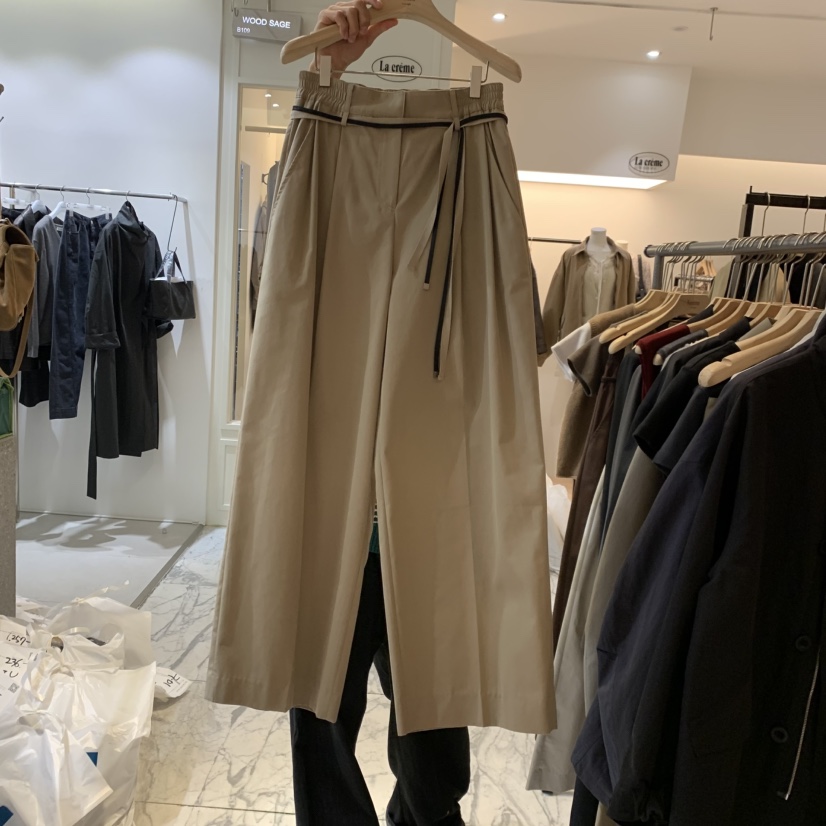 LA MAGIE FEMME東大門直郵女士新品時尚休閑休閑褲含腰繩Lamagie Femme休閑褲圖色2深米