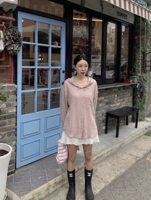 PAIRING東大門直郵女裝新款休閑時尚人氣襯衫蕾絲衫寬松連帽PAIRING襯衫/蕾絲衫