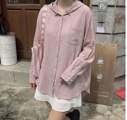 PAIRING東大門直郵女裝新款休閑時尚人氣襯衫蕾絲衫寬松連帽PAIRING襯衫/蕾絲衫圖色2