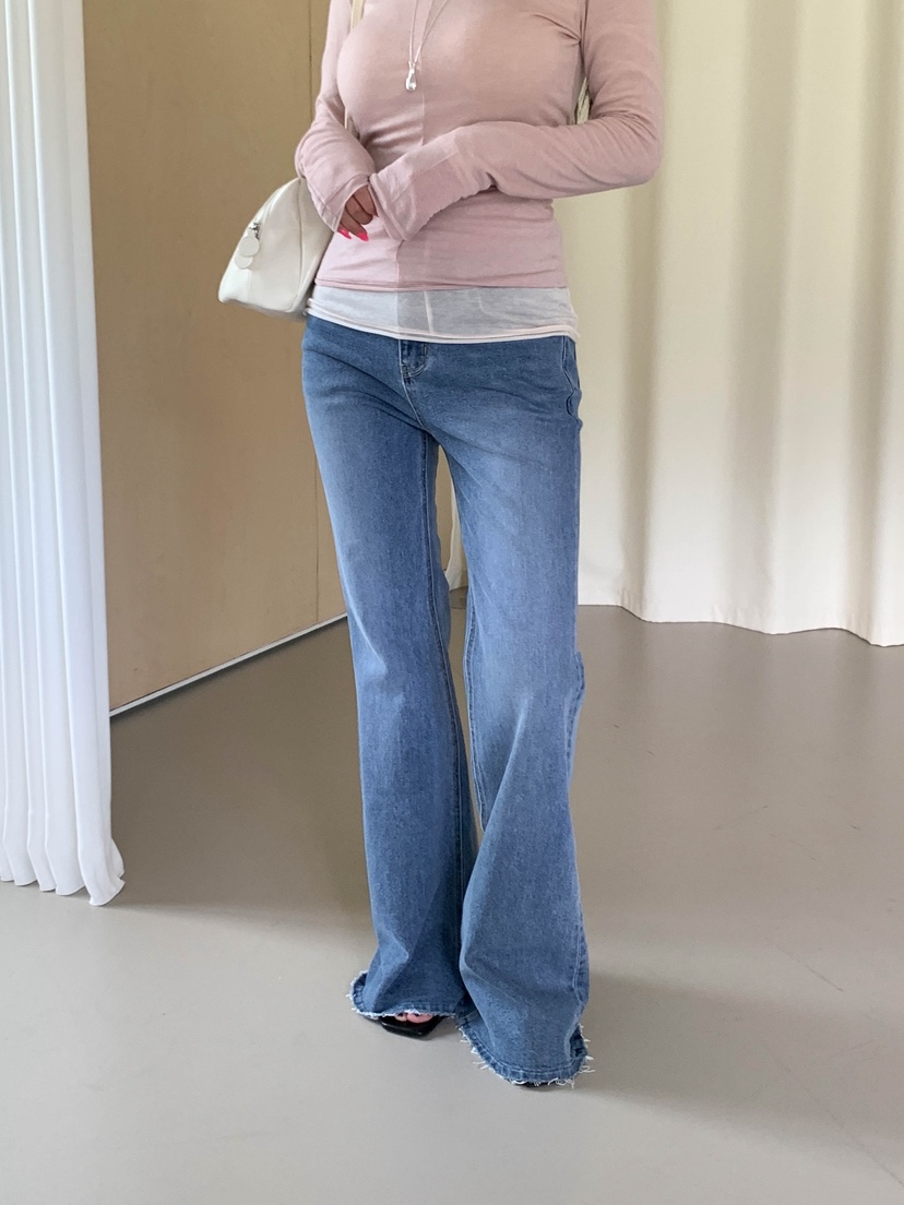 VELEN東大門直郵女士新品休閑推薦真品時尚牛仔褲高腰喇叭VELEN牛仔褲