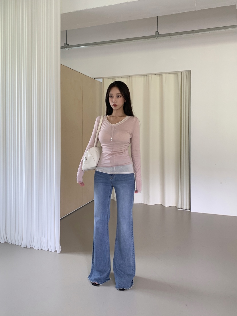 VELEN東大門直郵女士新品休閑推薦真品時尚牛仔褲高腰喇叭VELEN牛仔褲