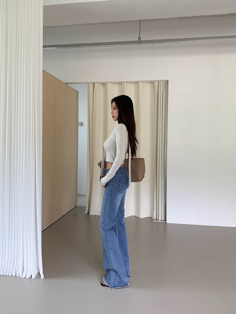 VELEN東大門直郵女士新品休閑推薦真品時尚牛仔褲高腰喇叭VELEN牛仔褲