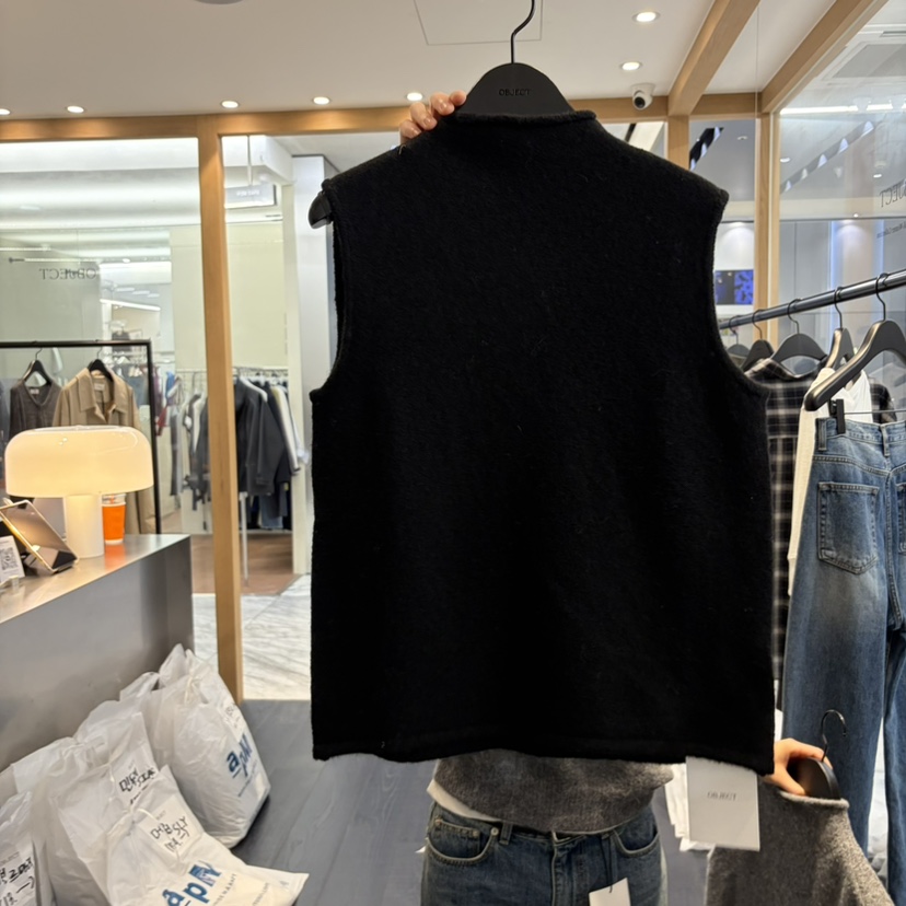 OBJECT東大門代購女士新品真品時尚人氣休閑馬甲羊駝毛半領OBJECT馬甲圖色3黑