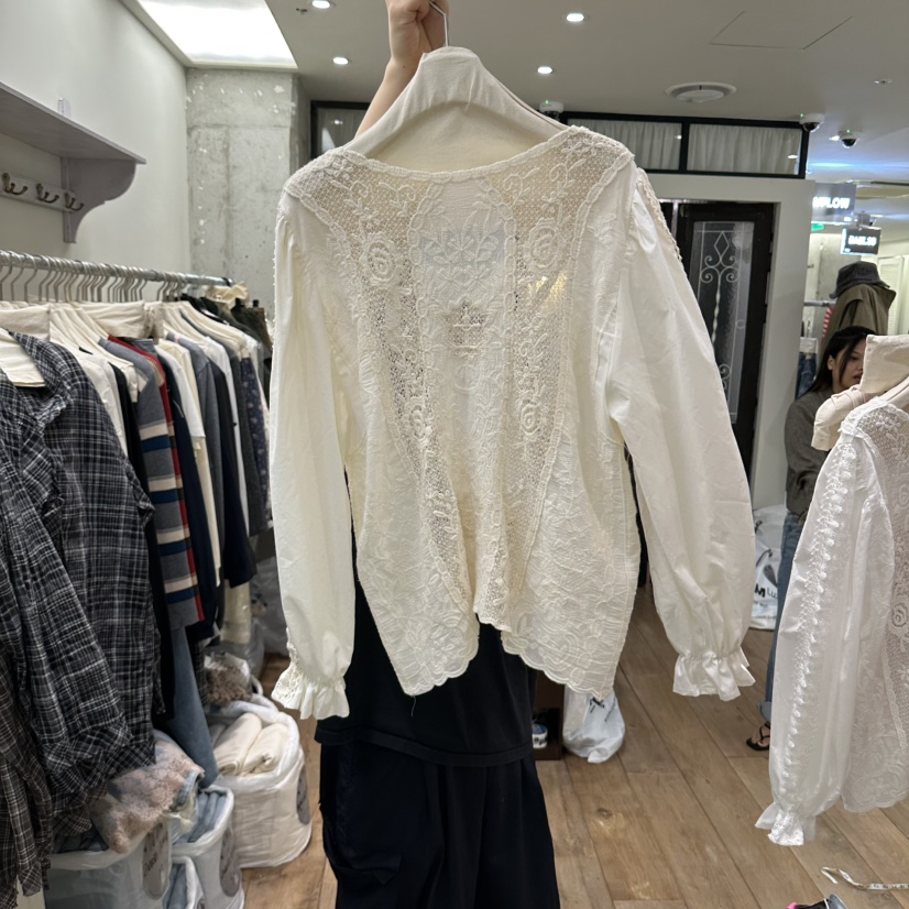BY FLOW東大門代購女士新品休閑推薦真品襯衫蕾絲衫刺繡BY FLOW襯衫/蕾絲衫