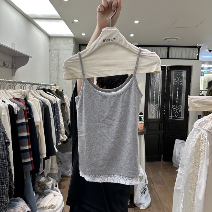 BY FLOW韓國直郵女士新款推薦熱賣吊帶背心撞色蕾絲無袖BY FLOW吊帶/背心圖色3