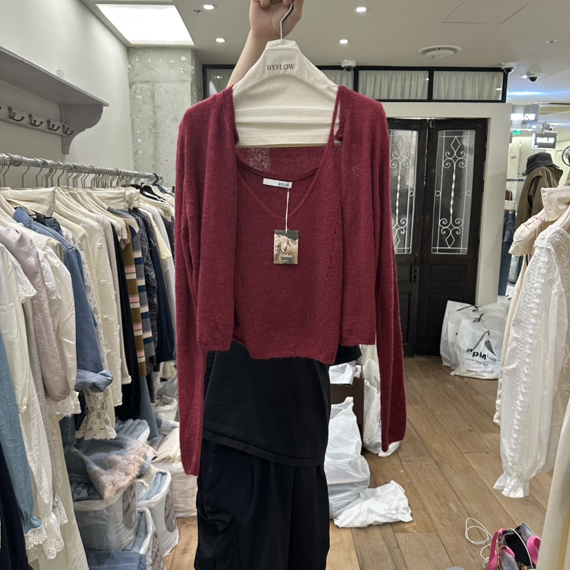 BY FLOW東大門代購女士新品真品休閑推薦套裝馬海毛無袖BY FLOW套裝圖色2