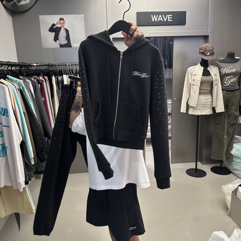 WAVE東大門實拍女裝新款熱賣真品推薦時尚衛衣拉鏈連帽衫WAVE衛衣圖色3