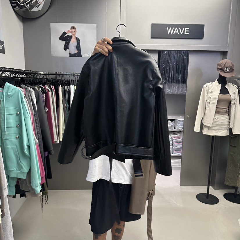 WAVE韓國直郵女裝新品休閑真品時尚熱賣推薦人氣夾克皮革WAVE夾克