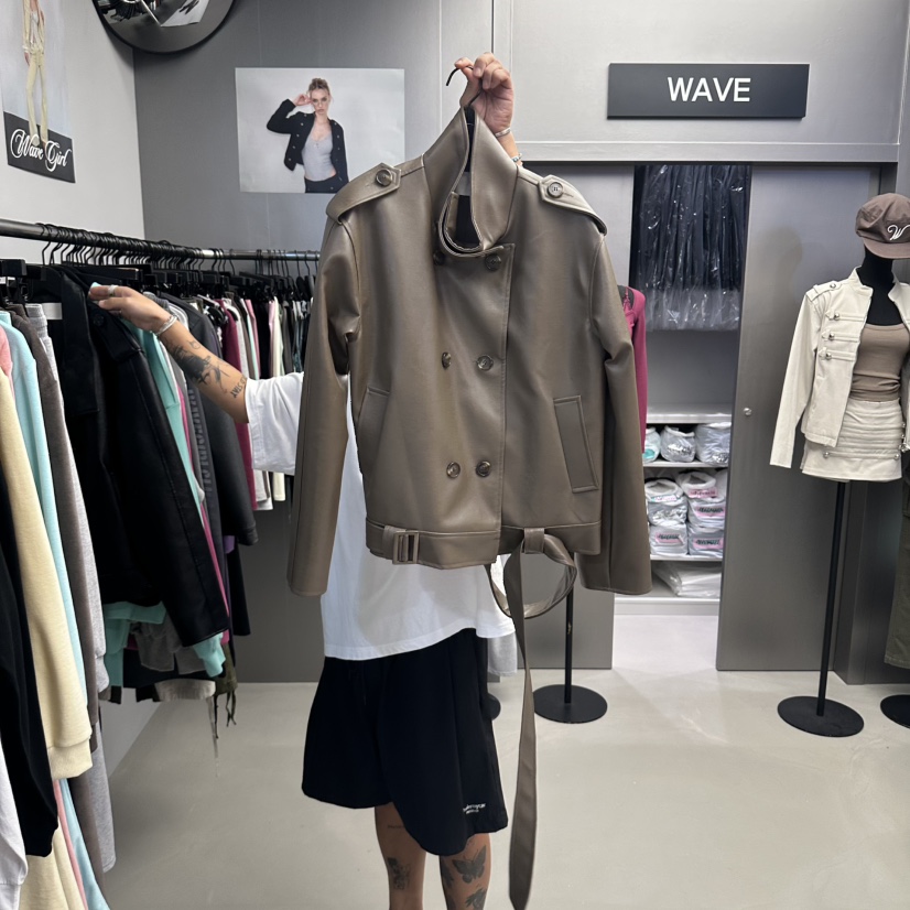 WAVE韓國直郵女裝新品休閑真品時尚熱賣推薦人氣夾克皮革WAVE夾克圖色1