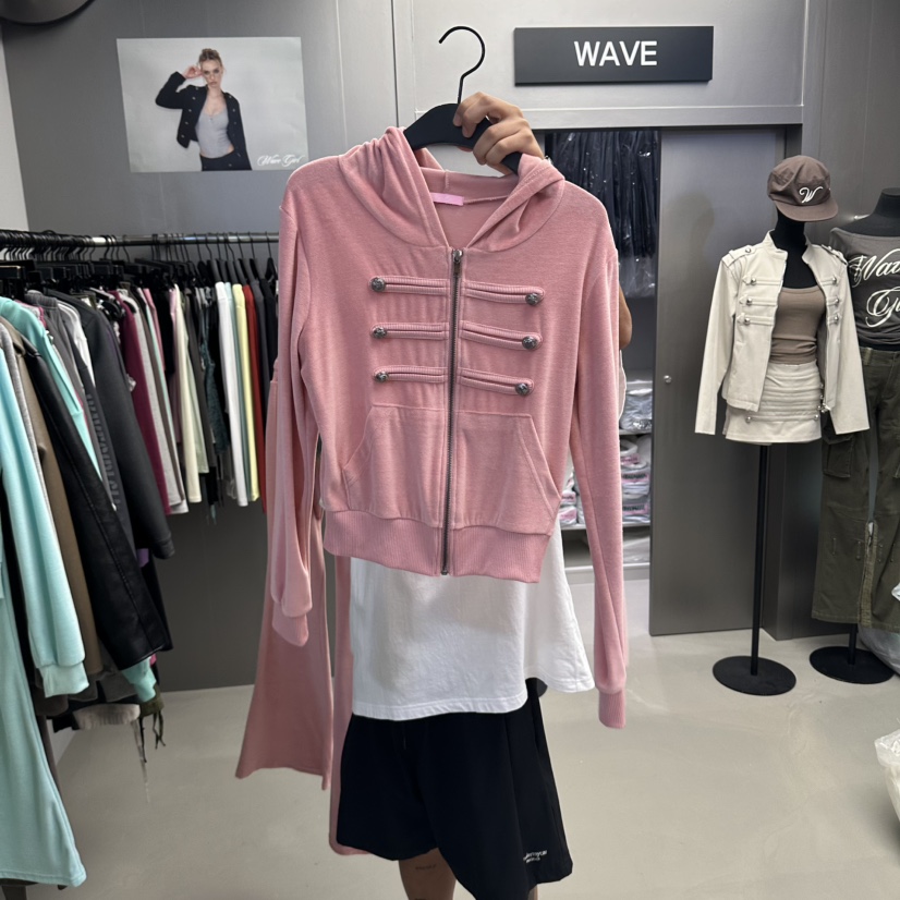 WAVE東大門代購女裝新品熱賣真品休閑人氣衛衣拉鏈連帽衫WAVE衛衣圖色2