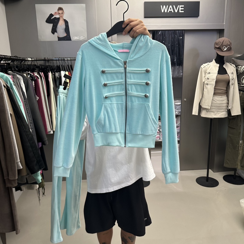 WAVE東大門代購女裝新品熱賣真品休閑人氣衛衣拉鏈連帽衫WAVE衛衣圖色3