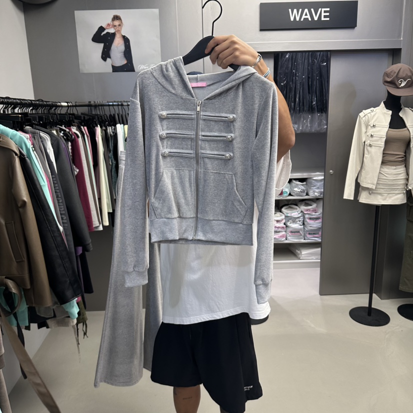 WAVE東大門代購女裝新品熱賣真品休閑人氣衛衣拉鏈連帽衫WAVE衛衣圖色5