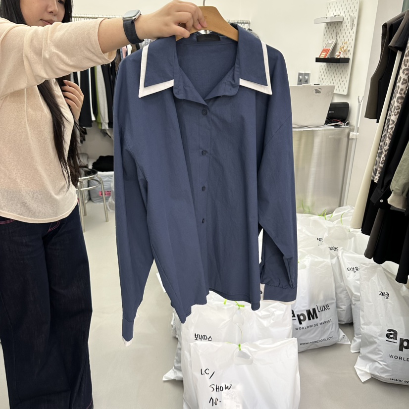 MIX韓國代購女裝新品熱賣人氣休閑真品推薦襯衫蕾絲衫雙領MIX襯衫/蕾絲衫圖色1