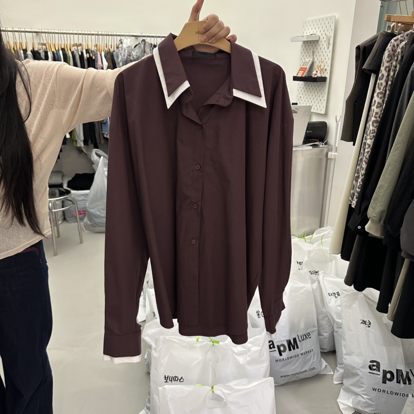 MIX韓國代購女裝新品熱賣人氣休閑真品推薦襯衫蕾絲衫雙領MIX襯衫/蕾絲衫圖色2
