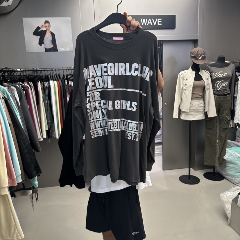 WAVE韓國代購女裝新品真品推薦人氣休閑時尚熱賣長袖T恤WAVE長袖T恤圖色3墨色