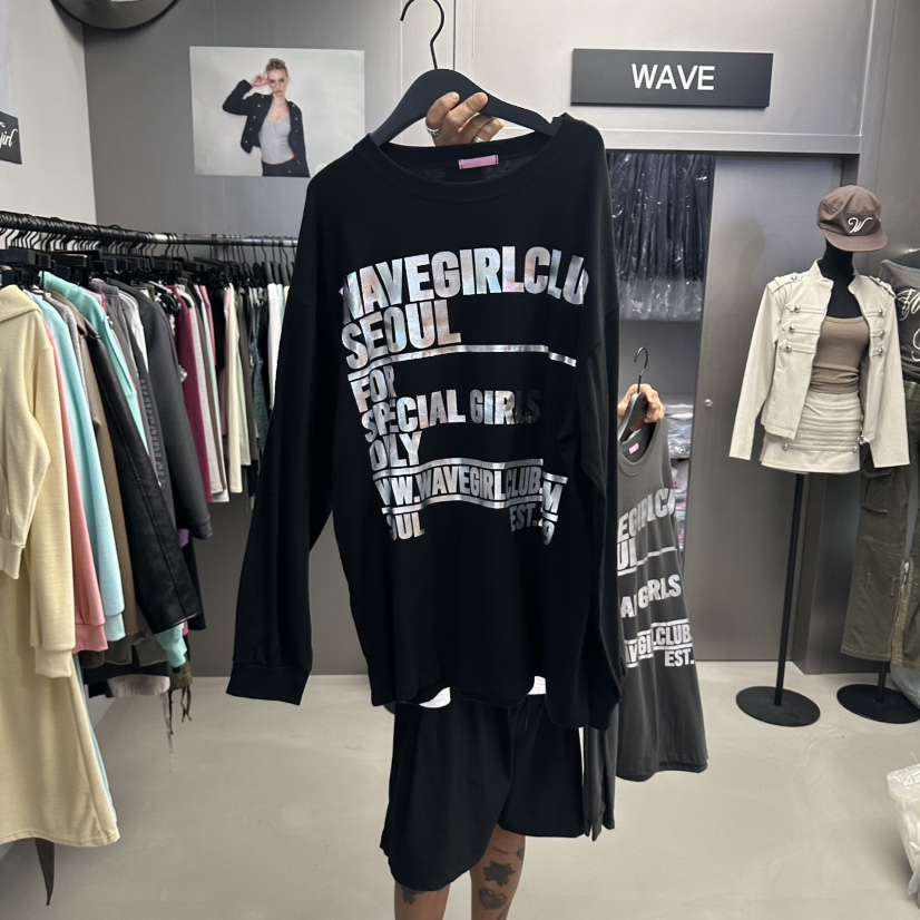 WAVE韓國代購女裝新品真品推薦人氣休閑時尚熱賣長袖T恤WAVE長袖T恤圖色4黑色