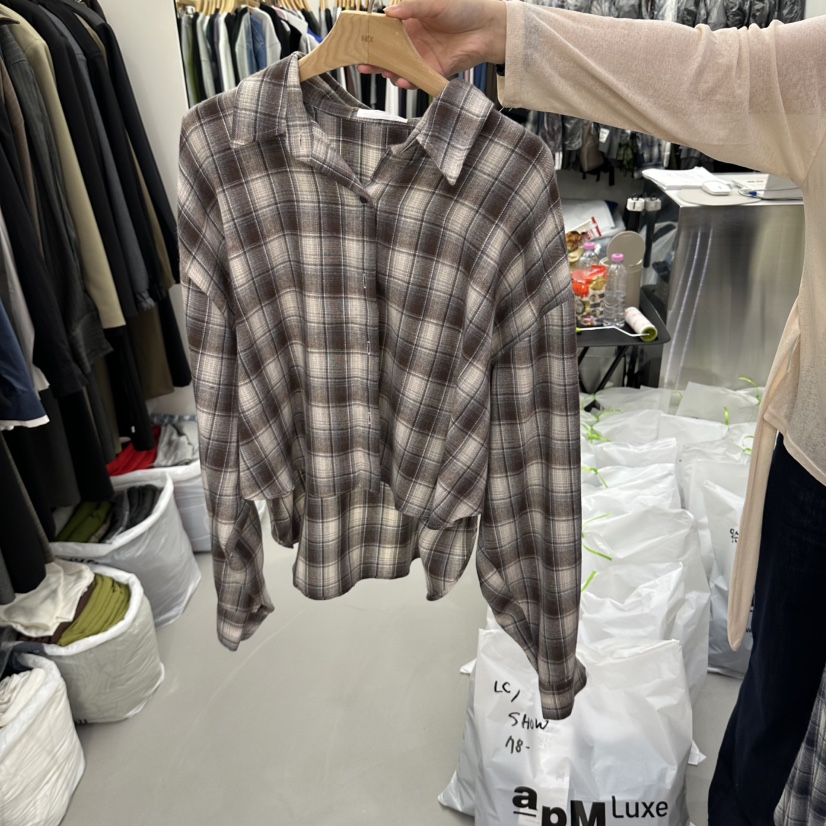 MIX東大門直郵女裝新品真品時尚熱賣人氣推薦襯衫蕾絲衫格子MIX襯衫/蕾絲衫圖色2棕色