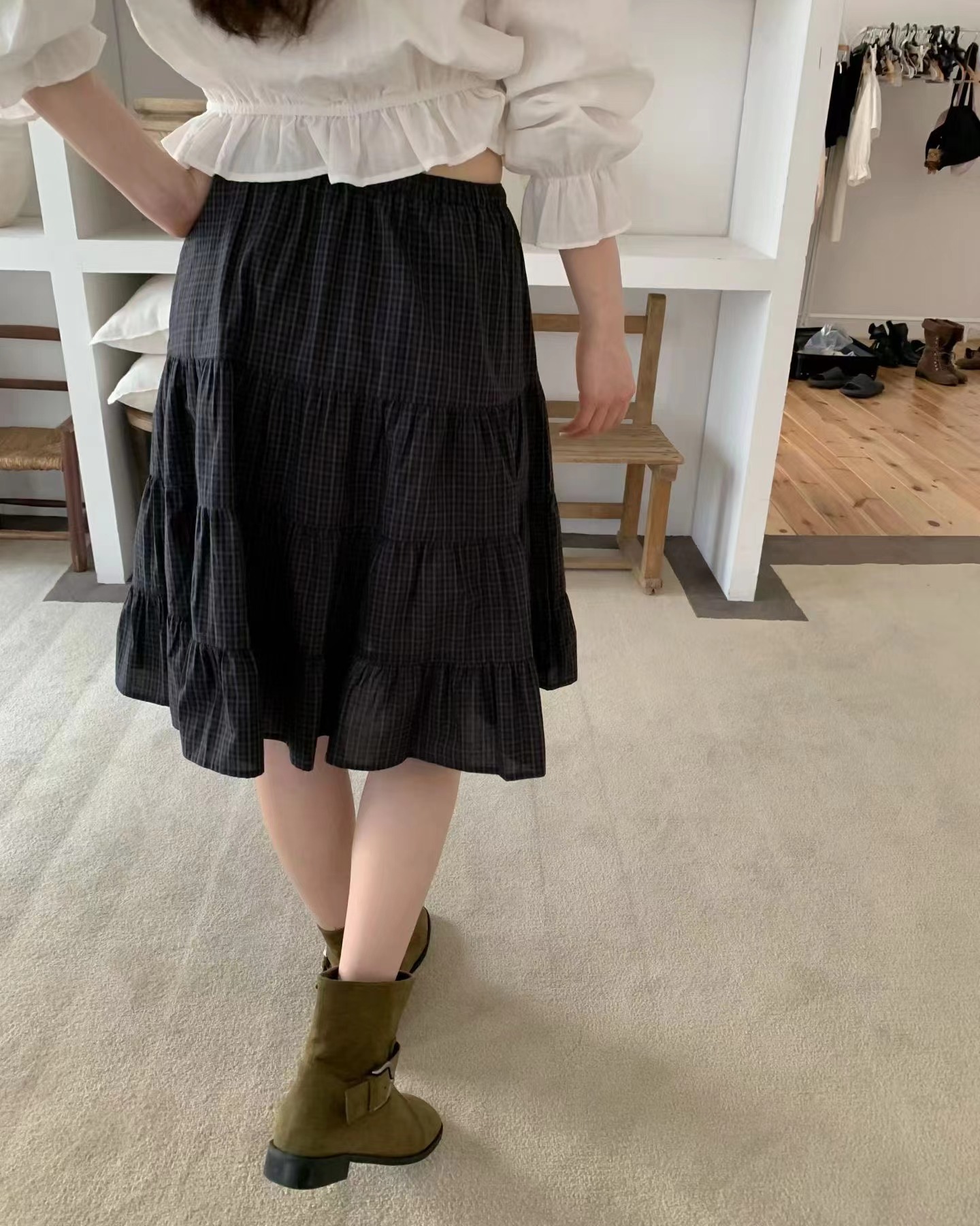 EZEDIARY東大門實拍女士新品休閑人氣真品半身裙中短裙格紋EZEDIARY-2件起半身裙/中短裙