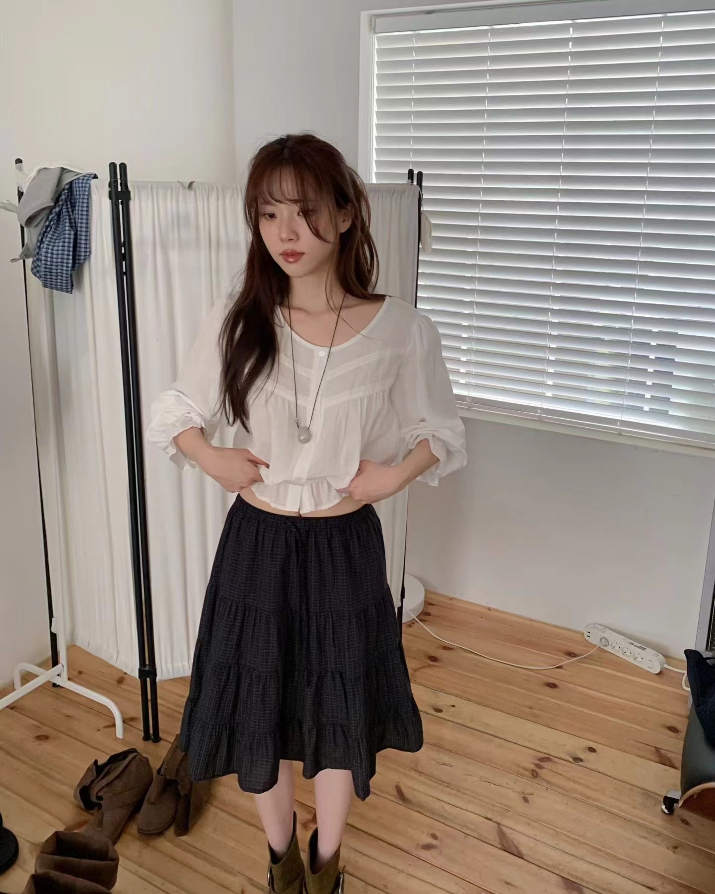 EZEDIARY東大門實拍女士新品休閑人氣真品半身裙中短裙格紋EZEDIARY-2件起半身裙/中短裙