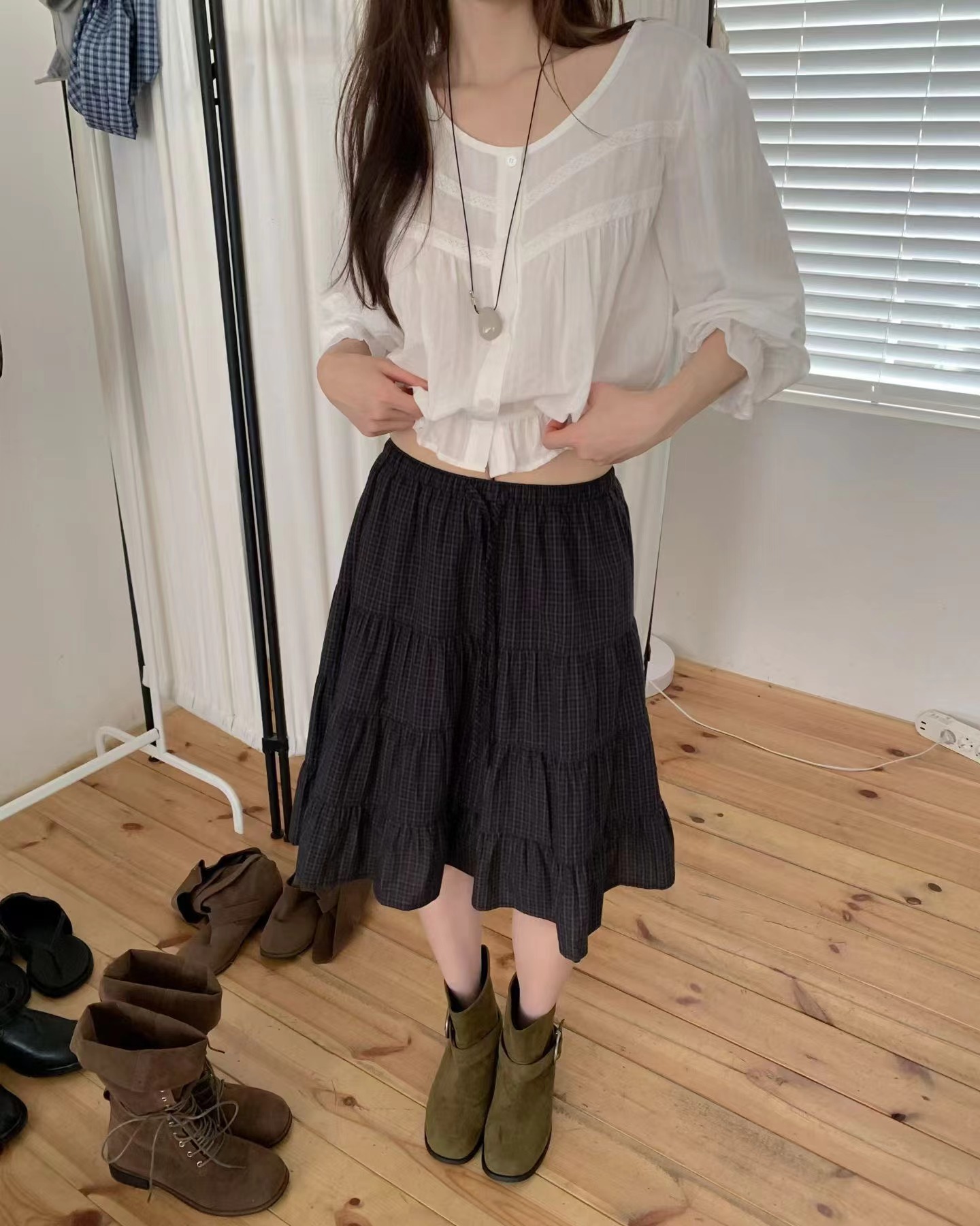 EZEDIARY東大門實拍女士新品休閑人氣真品半身裙中短裙格紋EZEDIARY-2件起半身裙/中短裙