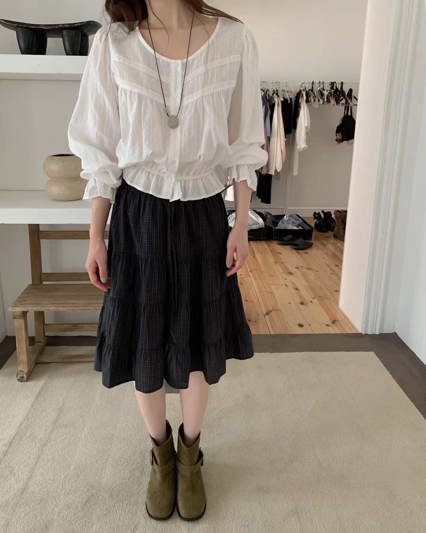 EZEDIARY東大門實拍女士新品休閑人氣真品半身裙中短裙格紋EZEDIARY-2件起半身裙/中短裙