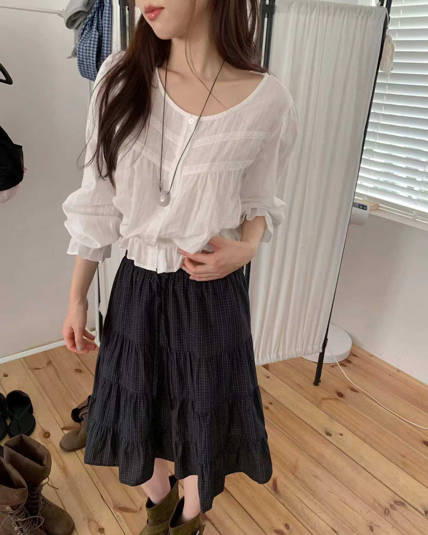 EZEDIARY東大門實拍女士新品休閑人氣真品半身裙中短裙格紋EZEDIARY-2件起半身裙/中短裙圖色1