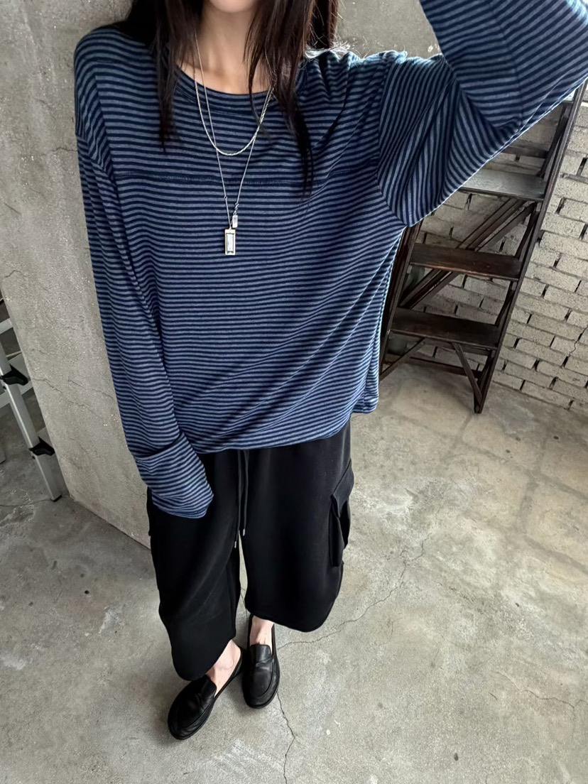 ARKIE/TAF東大門直郵女裝新款休閑推薦真品時尚長袖T恤條紋ARKIE/TAF長袖T恤