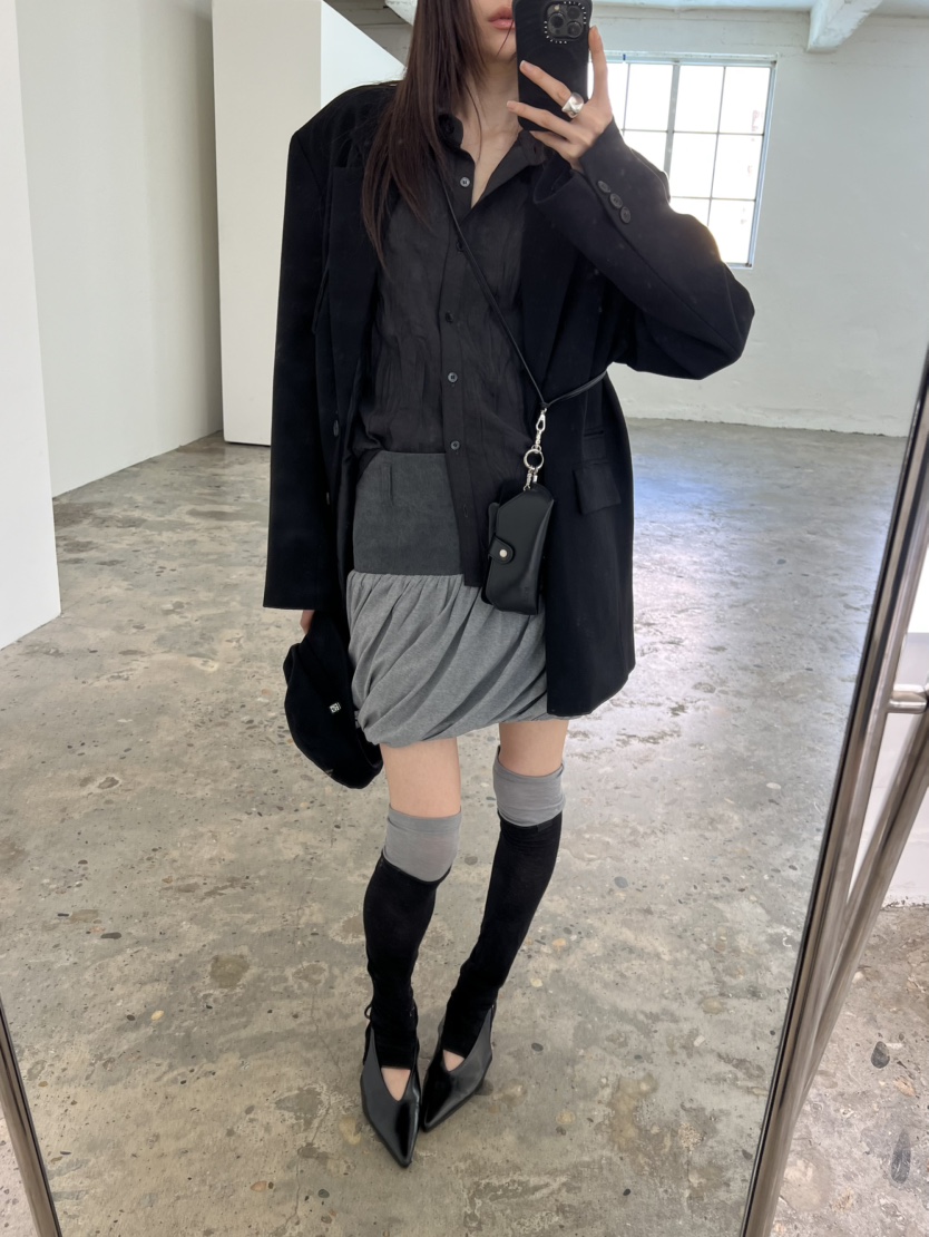 NOVUS韓國代購女士新品時尚真品推薦休閑人氣短裙撞色燈籠NOVUS短裙