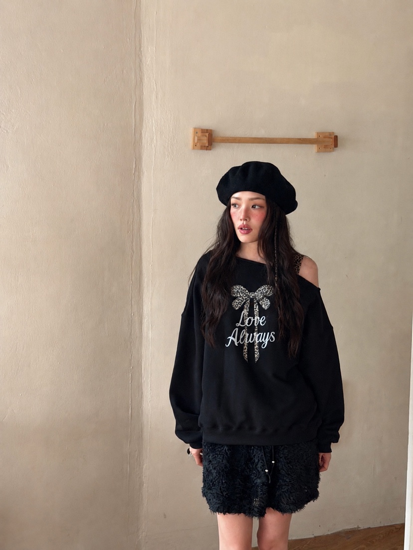YES韓國直郵女士新款推薦休閑熱賣真品時尚衛衣不對稱豹紋YES衛衣