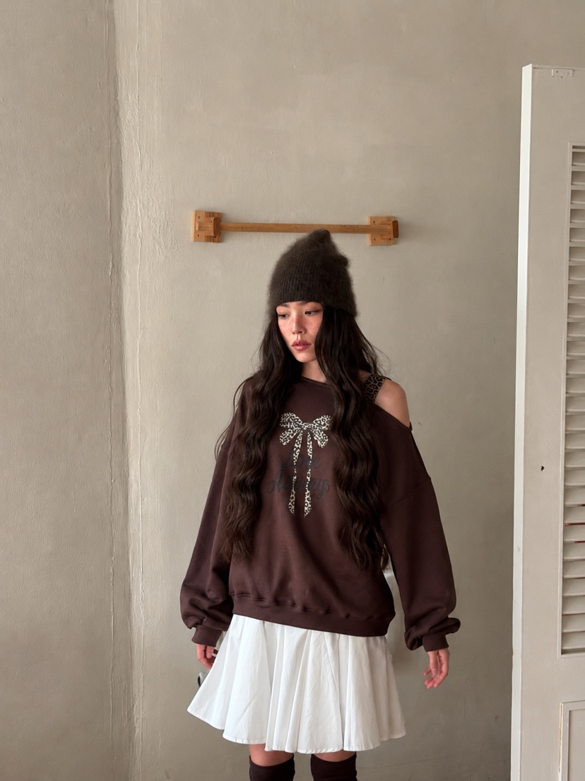 YES韓國直郵女士新款推薦休閑熱賣真品時尚衛衣不對稱豹紋YES衛衣