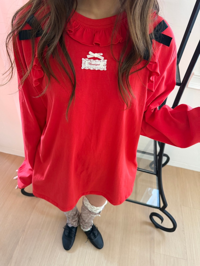 BOUTIQUE-L東大門代購女士新品推薦休閑熱賣長袖T恤絲帶BOUTIQUE-L長袖T恤